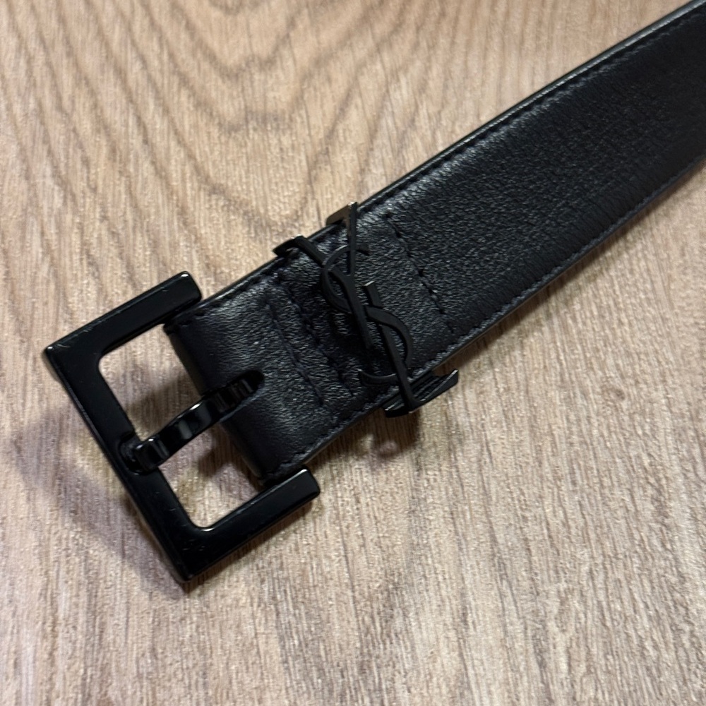 Saint Laurent Black Leather Belt with Black YSL Accent